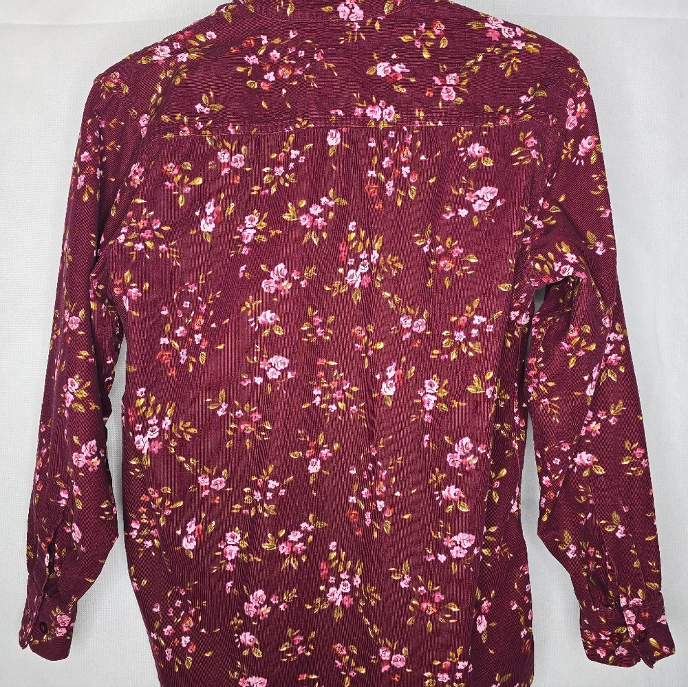 Cabin Creek Floral Corduroy Shirt Burgundy Cotton Button Up Cottagecore M - Picture 5 of 12